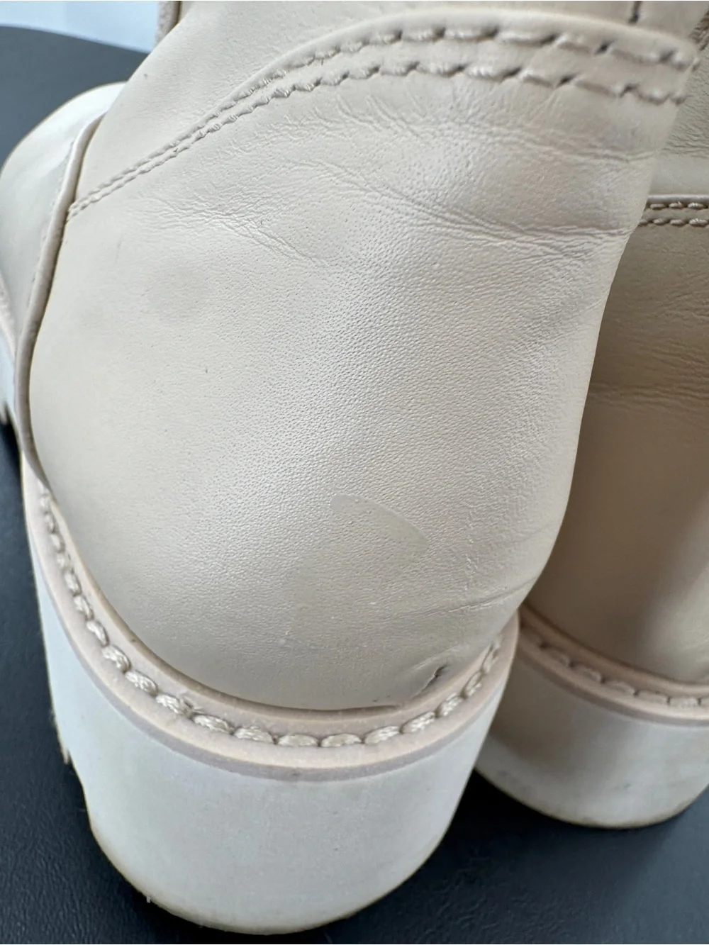 Franco Sarto Cream Knee High Lug Boots Moto Biker Light Goth Grunge Y2K size 8